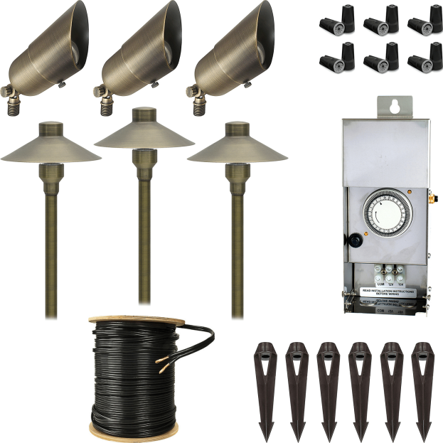 Best Landscape 6-Light Spot Light + Path Light Kit - Patriot Brass
