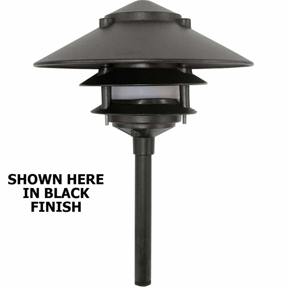 Outdoor LED landscape lighting black 3-tier pagoda path light warm white low  voltage