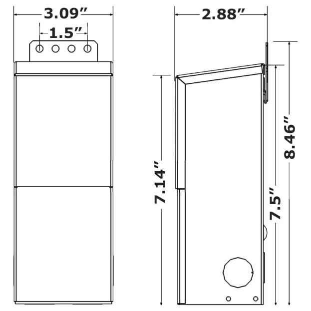 277VAC - 120VAC 150 Watt Max Step Down Transfomer Dimensions - Shop c2clights.com