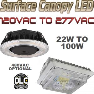 Surface Mount LED Canopy Lights, For Garage, Car Wash, Under-Awning Walkways, Etc.