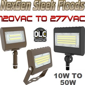 LED Flood Lights, NexGen™ Small LFS Sleek Series, 10 to 50 Watts, DLC Premium