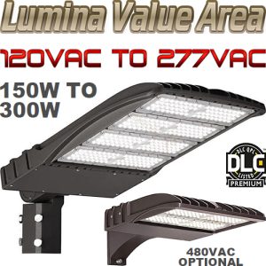 Lumina Value Series LED Parking Lot Pole / Area Flood Lights, 150 to 300 Watts, DLC Premium