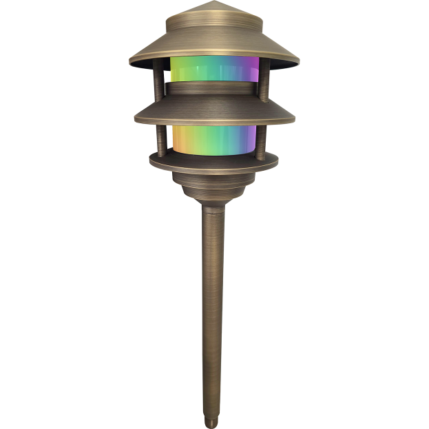 3-tier RGBW cast brass pagoda path light - Shop C2CLights.com.