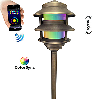 3-tier RGBW cast brass pagoda path light - Shop C2CLights.com.