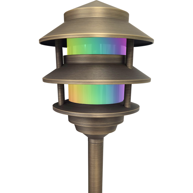 3-tier RGBW cast brass pagoda path light - Shop C2CLights.com.