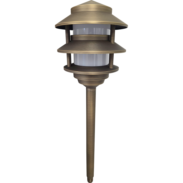 3-tier LED cast brass pagoda path light - Shop C2CLights.com.