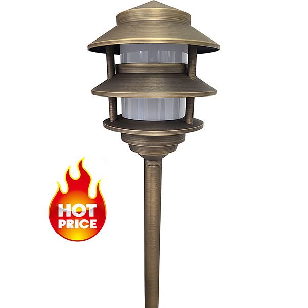 3-tier LED cast brass pagoda path light - Shop C2CLights.com.