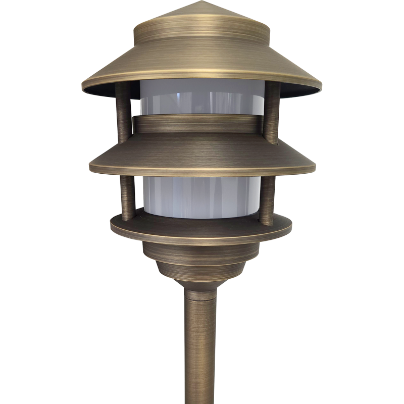 3-tier LED cast brass pagoda path light - Shop C2CLights.com.
