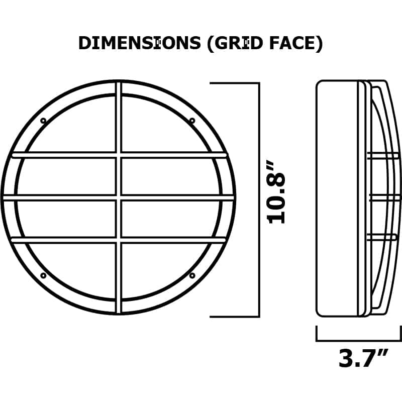 Lumina LED Bulkhead, Grid Face, 30 Watts, Commercial Grade, Dimmable