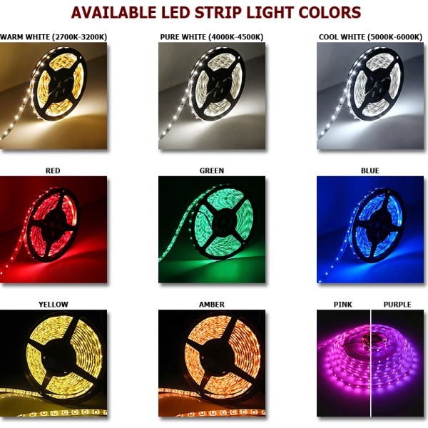 LED Strip Light Tape Kit, 1.5W Per Foot 12V 3528 SMD - 16.4 Feet