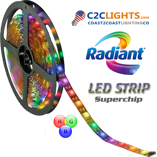 RGB LED Strip Light Tape, 4.4W / Foot SuperChip™ 24V 5050 SMD - 16.4 Feet