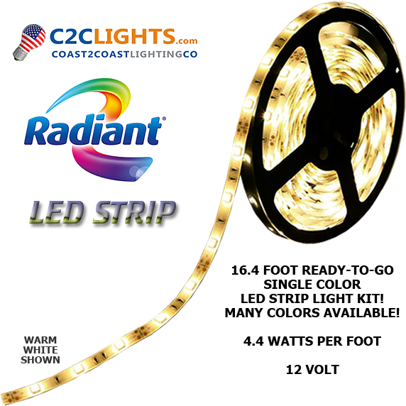 LED Strip Light Tape Kit, 4.4W Per Foot 12V 5050 SMD - 16.4 Feet