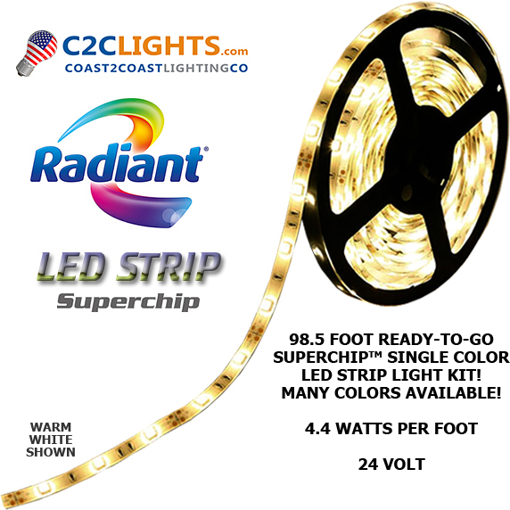 LED Strip Light Tape Kit, SuperChip 4.4W Per Foot 24V - 98.5 Feet