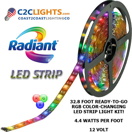 LED RGB Strip Light Tape Kit, 4.4W / Foot 12V Standard - 32.8 Feet