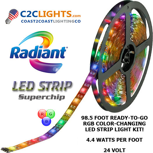 LED RGB Strip Light Tape Kit, 4.4W / Foot 24V SuperChip Value - 98.5 Feet