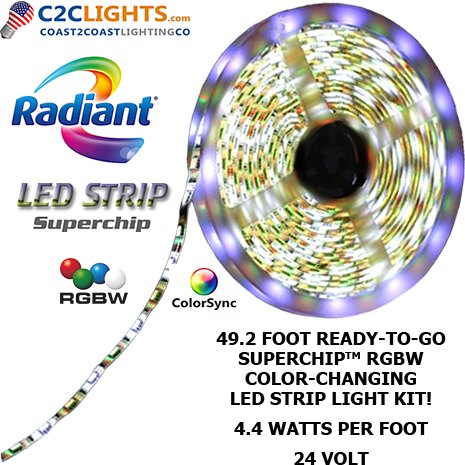 LED RGBW Strip Light Tape Kit, 4.4W / Foot 24V SuperChip Ultra - 49.2 Feet