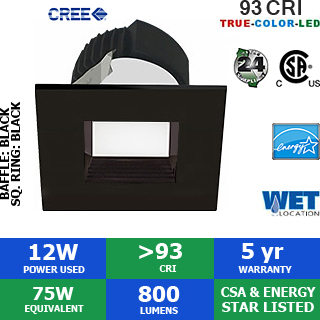 Decora Series LED Retrofit, 4" Square Baffle, 12W, 800 Lumens, 93 CRI (75W Equiv.)