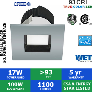 Decora Series LED Retrofit, 4" Square Baffle, 17W, 1100 Lumens, 93 CRI (100W Equiv.)