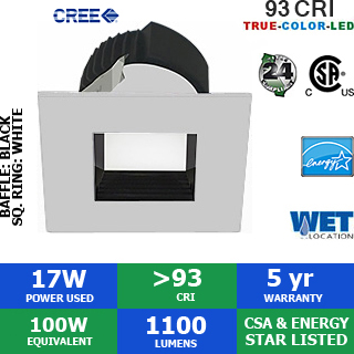 Decora Series LED Retrofit, 4" Square Baffle, 17W, 1100 Lumens, 93 CRI (100W Equiv.)