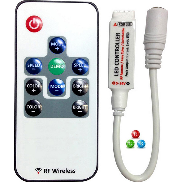 RGB LED Controller (Super Mini), Up to 66 Foot Run, Extended Range Remote
