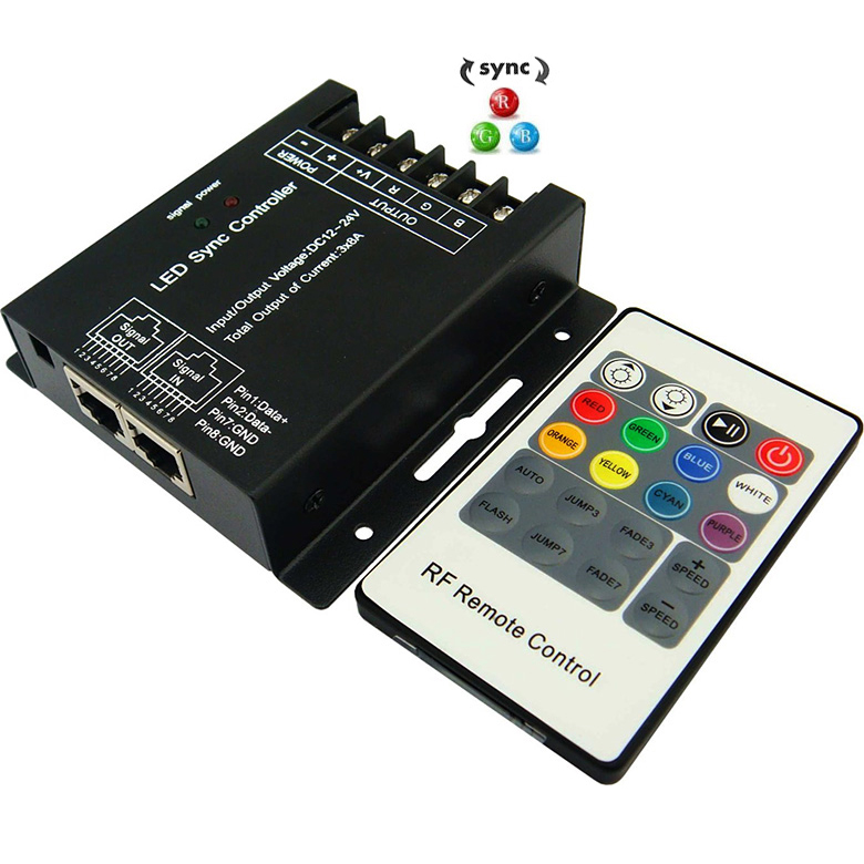 RGB LED Controller (Sync), Up to 132 Foot Run, W/ 20-Key Remote