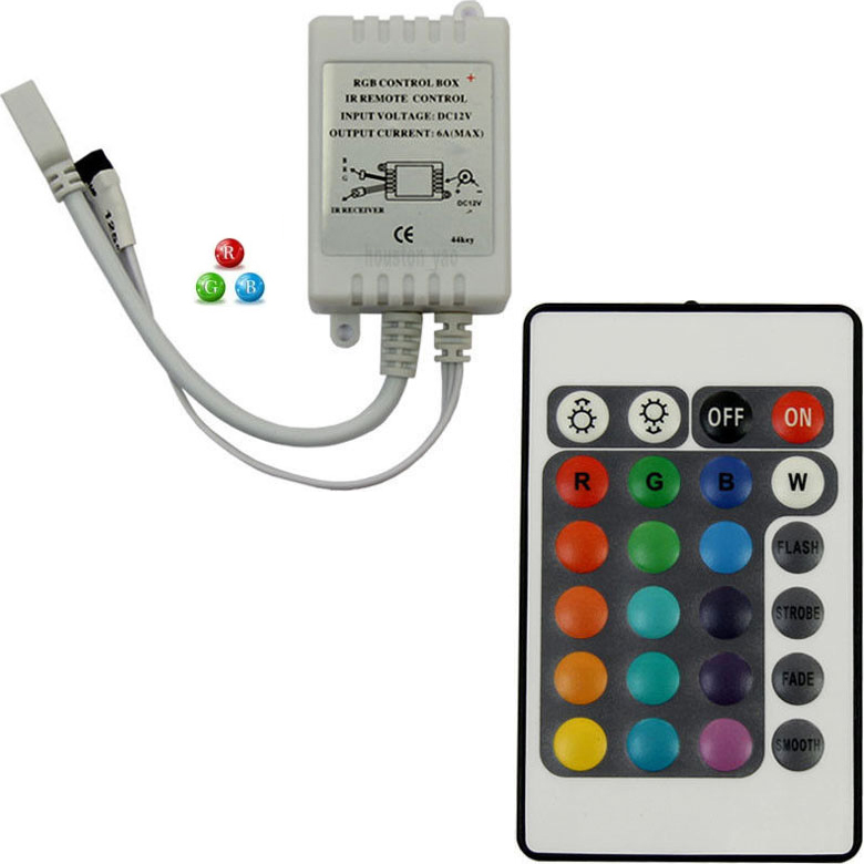 RGB LED Controller (Basic), Up to 33 Foot Run, W/ 24-Key Remote
