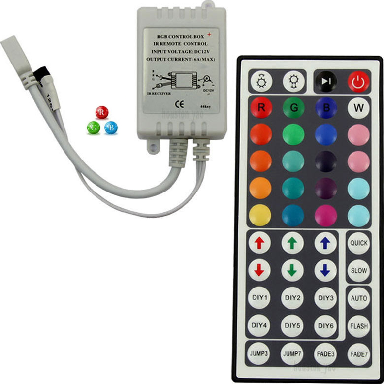 RGB LED Controller (Basic), Up to 33 Foot Run, W/ 44-Key Remote
