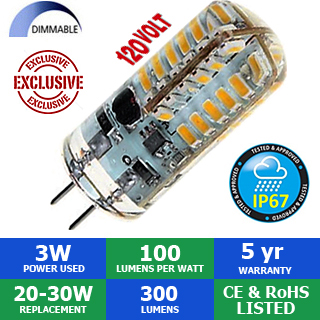 120V 3 Watt LED JC Bi-Pin - Outdoor IP67 Rated - Exclusive!