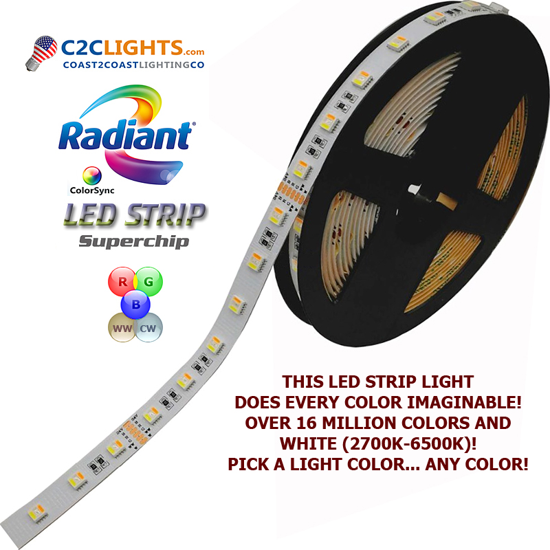 Superchip™ Exclusive Syncable Color-Changing RGB+White LED Tape Light Strip, 16.4 Foot Spool