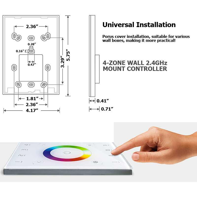 SuperChip™ RGB/RGBW 2.4GHz Wall / Remote Controller, Control Up To 4 Zones Independently!