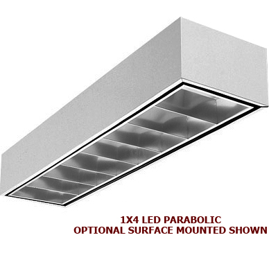 1X4 Parabolic LED, 9 Cell, 34-44 Watt, Recessed or Surface Mount