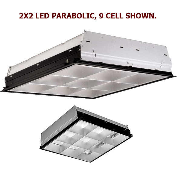 2X2 Parabolic LED, 9 Cell, 26 Watts, Recessed or Surface Mount
