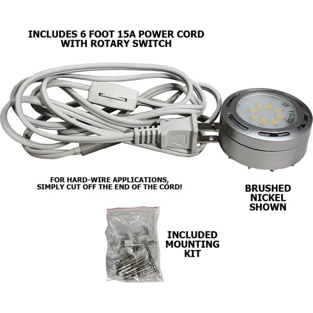 120V Classic Style LED Undercabinet Puck Light, 4 Watts, Dimmable