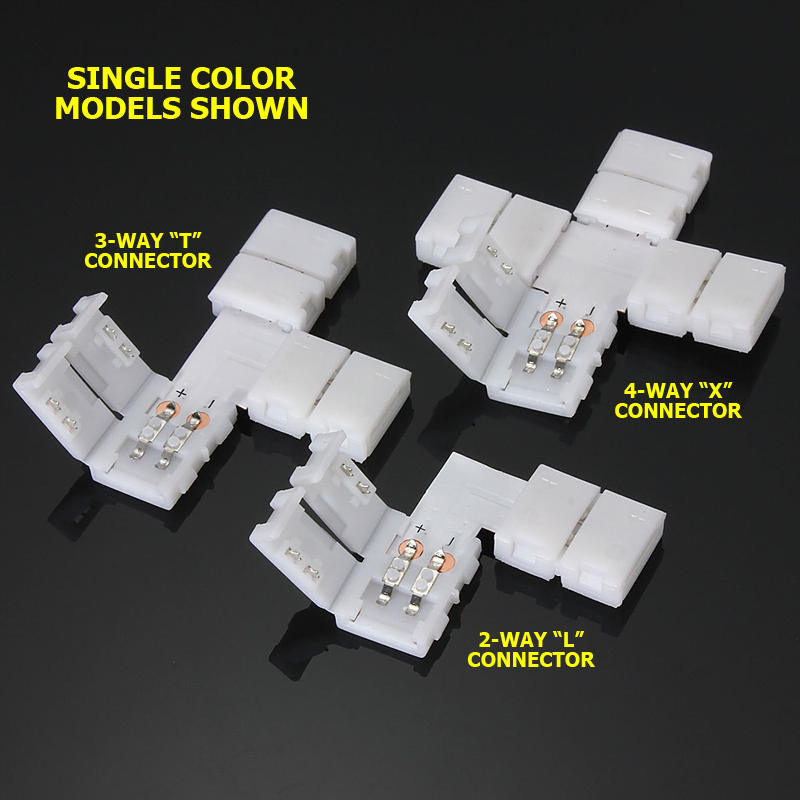 "L" 2-Way, "T" 3-Way, or "X" 4-Way Connectors for 12V/24V LED Strip Light