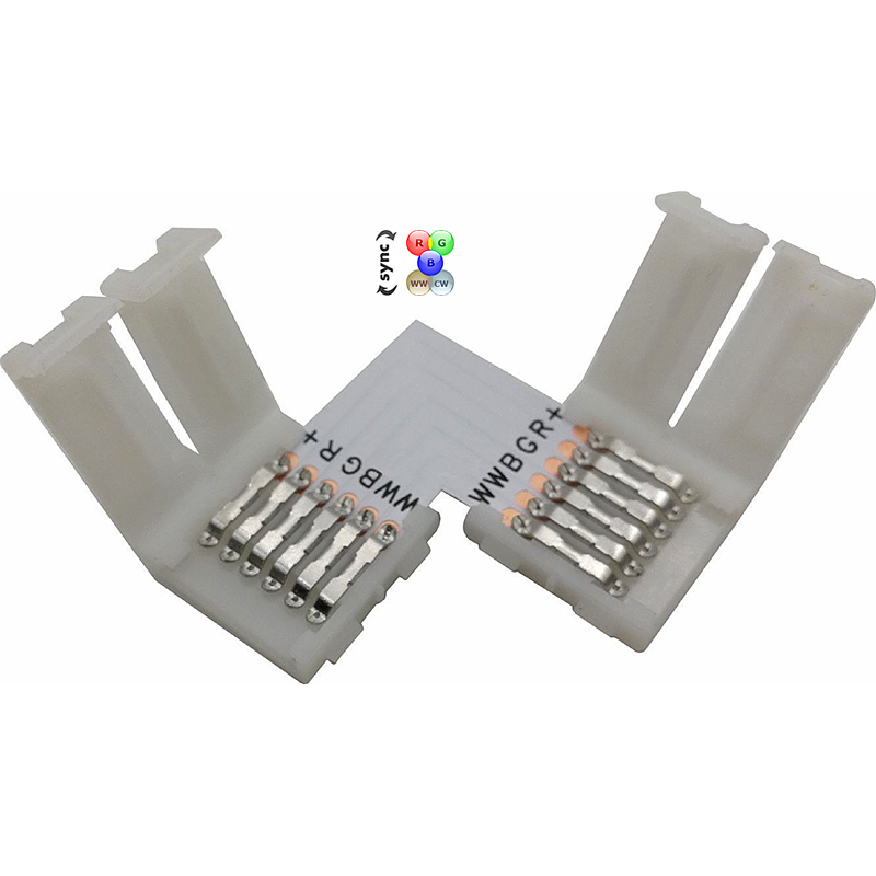 "L" 90° 2-Way Connectors For 12V/24V SuperChip RGB+WW+CW LED Strip Light