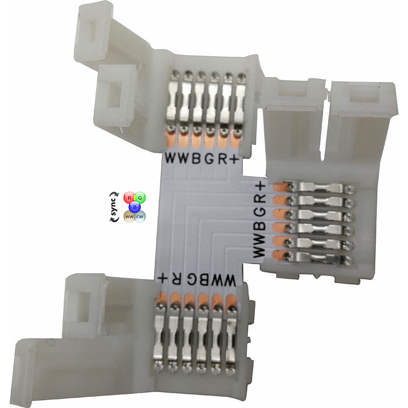 "T" 3-Way Connectors For 12V/24V SuperChip RGB+WW+CW LED Strip Light