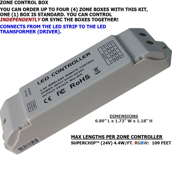 LED RGBW Strip Light Tape Kit, 4.4W / Foot 24V SuperChip Ultra - 32.8 Feet