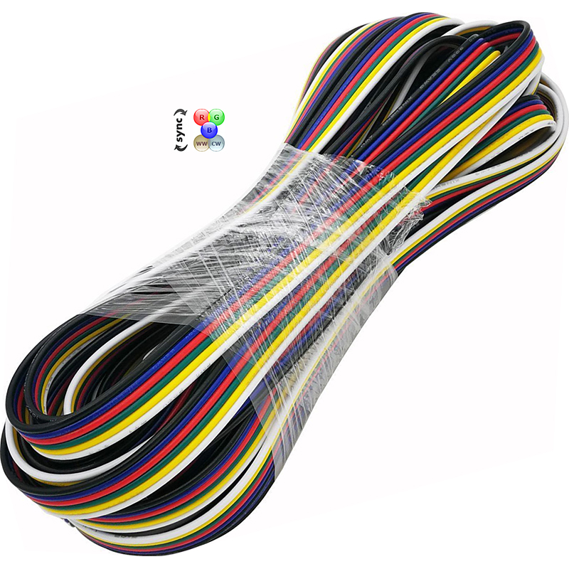 12V/24V SuperChip RGB+WW+CW 6-Wire Tape Extension Cable (16.4' to 328')
