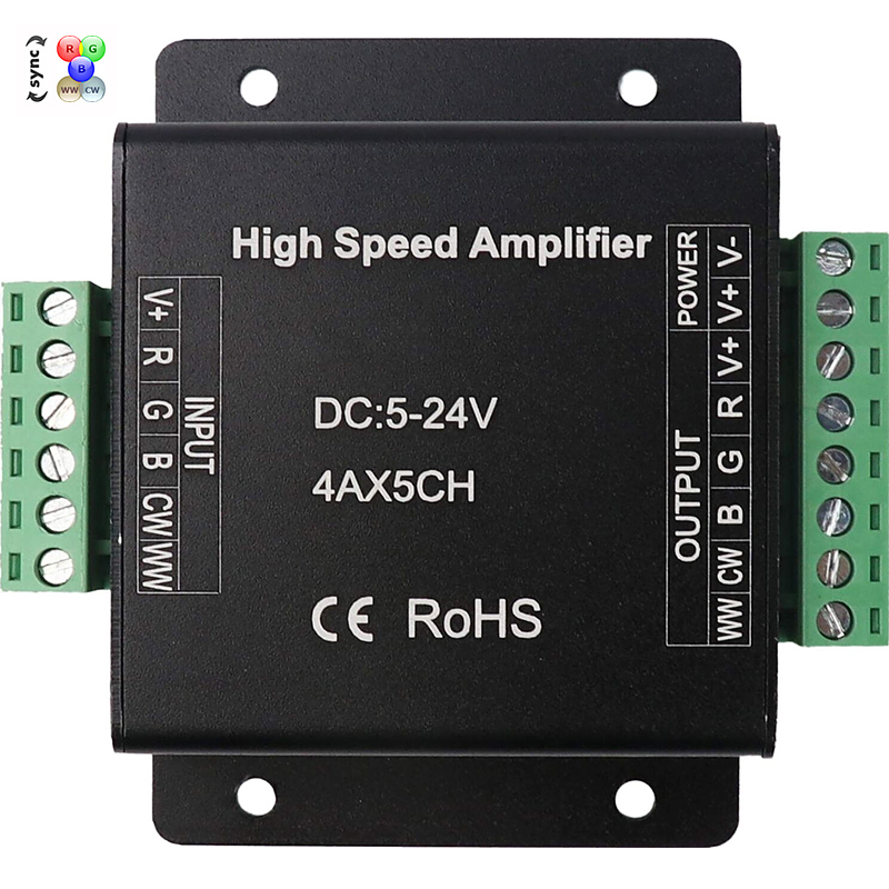 Signal Amplifier For 12V/24V SuperChip RGB+WW+CW LED Strip Light