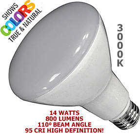 14 Watt 120v LED Medium Base R30 HD 3000K - 95 CRI!