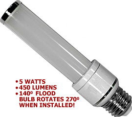 120v 5 Watt LED T10 / PL E26 140° Single Side Emitting Flood Bulb