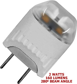 120v 2 Watt G8 Bi-Pin 280° Beam Angle LED Bulb (Non Dimmable)