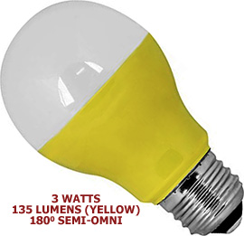 3 Watt 120v LED 180° Medium Base A19 (Yellow Light)