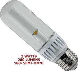 120v 3 Watt LED T10 E26 180° Semi-Omni Directional Flood Bulb