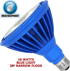 16 Watt 120v LED 38° Medium Base PAR38 (Blue Light)