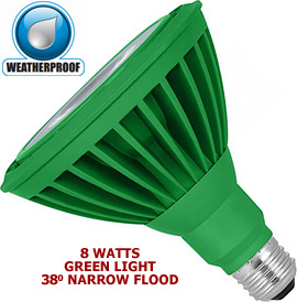 8 Watt 120v LED 38° Medium Base PAR38 (Green Light)
