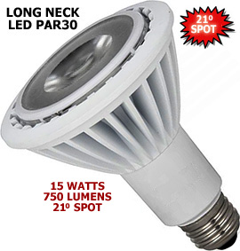 15 Watt 120v LED 21° Spot Medium Base PAR30 (Long Neck)