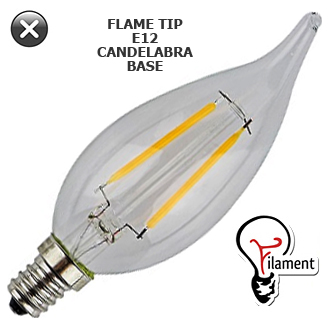 120v 2 Watt Candleabra LED Filament Bulb - E12 Base - 200 LM