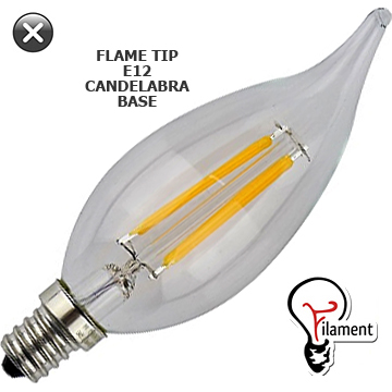 120v 4 Watt Candleabra LED Filament Bulb - E12 Base - 400 LM