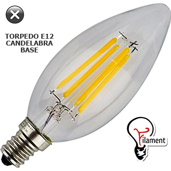 120v 4 Watt Candleabra LED Filament Bulb - E12 Base - 400 LM